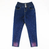 Pink Rhinestone Elastic Jeans