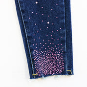 Pink Rhinestone Elastic Jeans - Blue - doe a dear