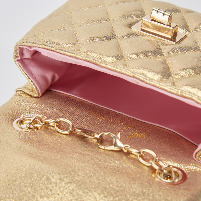 Floral Shiny Quilted Purse - Gold - doe a dear
