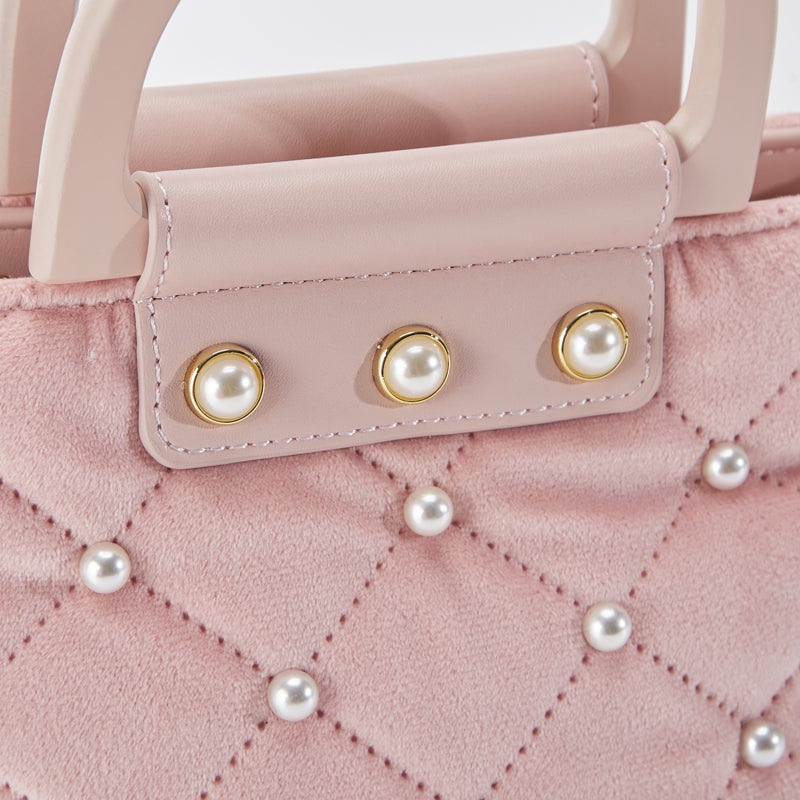 Pearls Quilted Velvet Bag - Pink - doe a dear