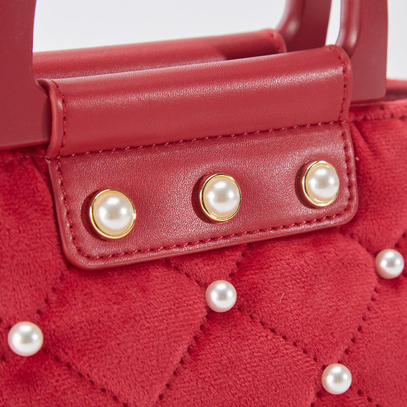 Pearls Quilted Velvet Bag - Wine - doe a dear