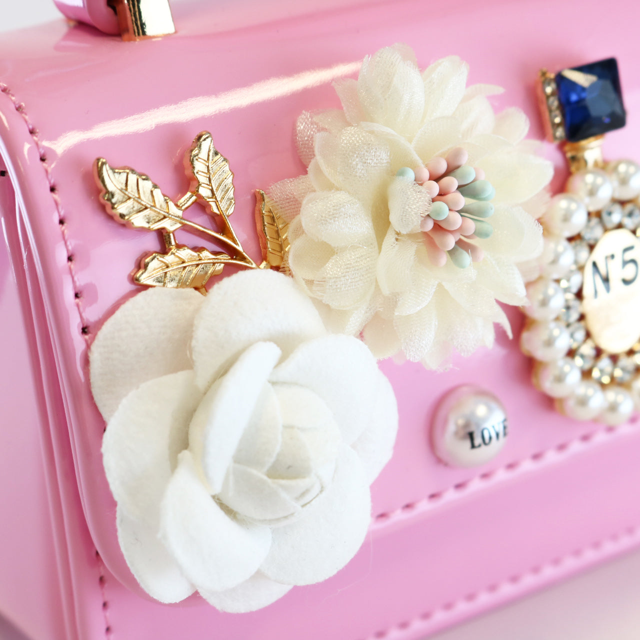 Floral & Charms Patent Leather Purse - Fuchsia - doe a dear