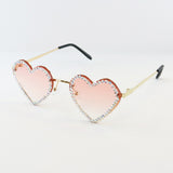 Heart Shape Rhinestone Sunglasses - Pink