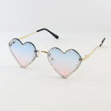 Heart Shape Rhinestone Sunglasses - Blue