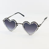 Heart Shape Rhinestone Sunglasses - Black