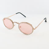 Oval Rhinestone Sunglasses - Pink
