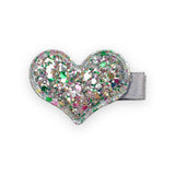 Glitter Heart Hair Clip - Silver