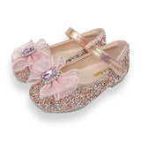Glitter & Metal Stone Flat Shoes-Pink