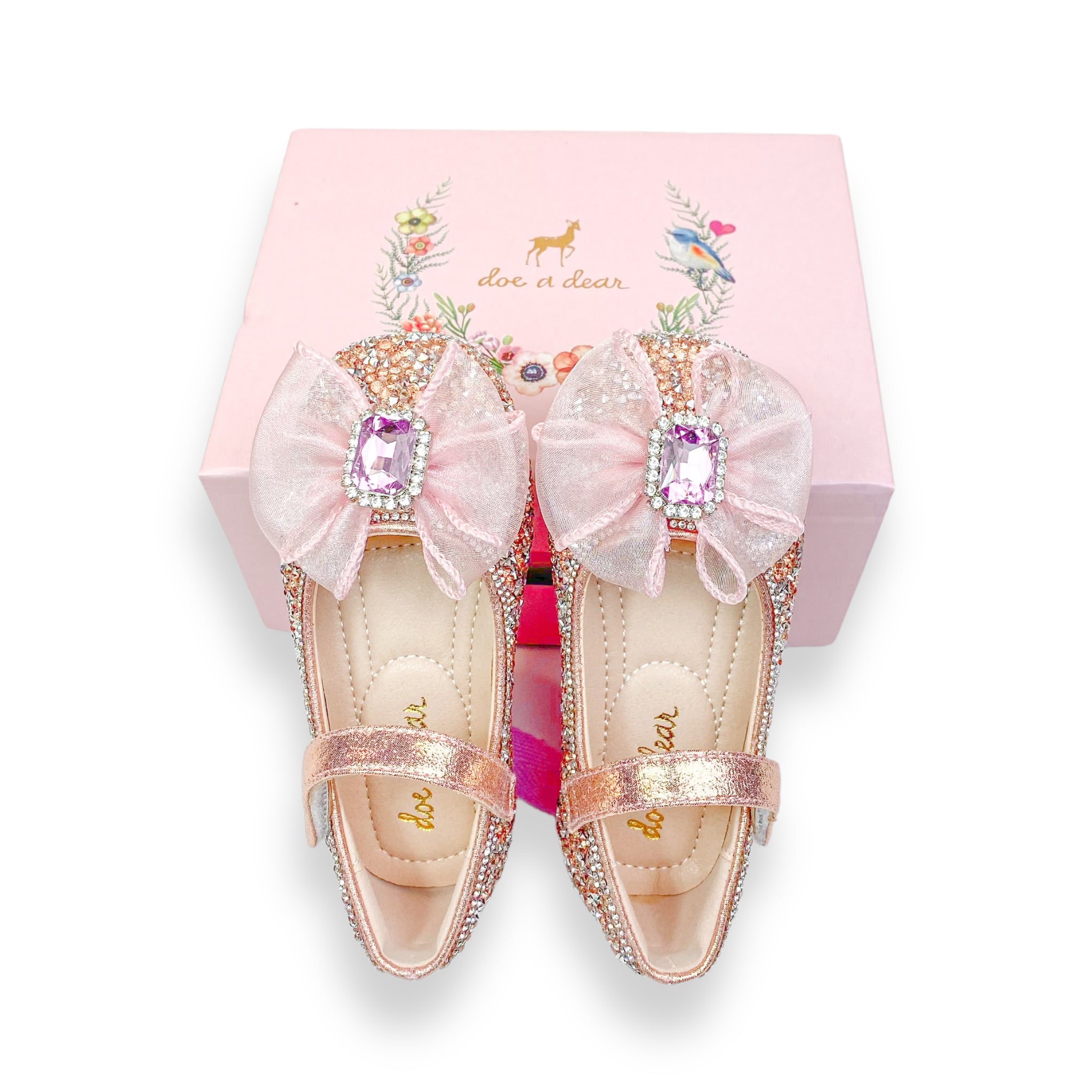 Glitter & Metal Stone Flat Shoes-Pink - doe a dear