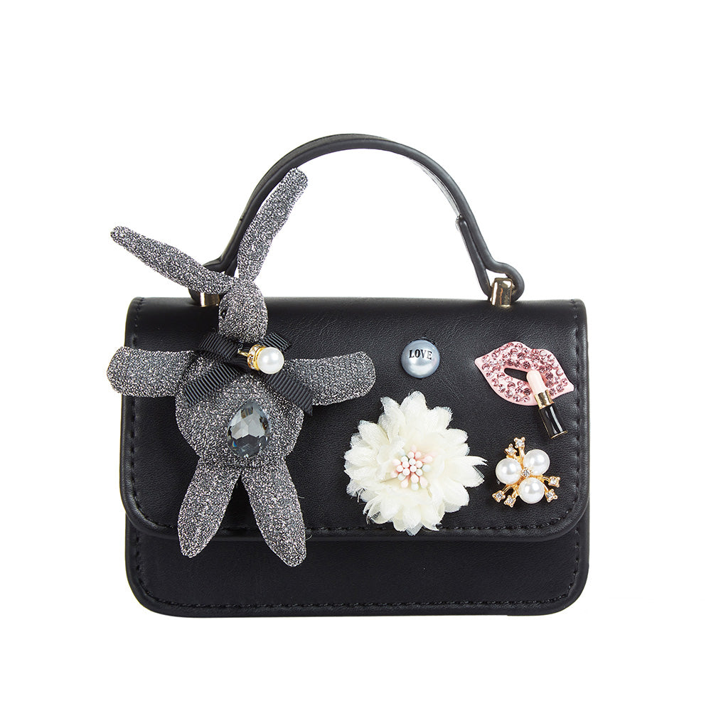 Bunny Applique Purse - Black - doe a dear