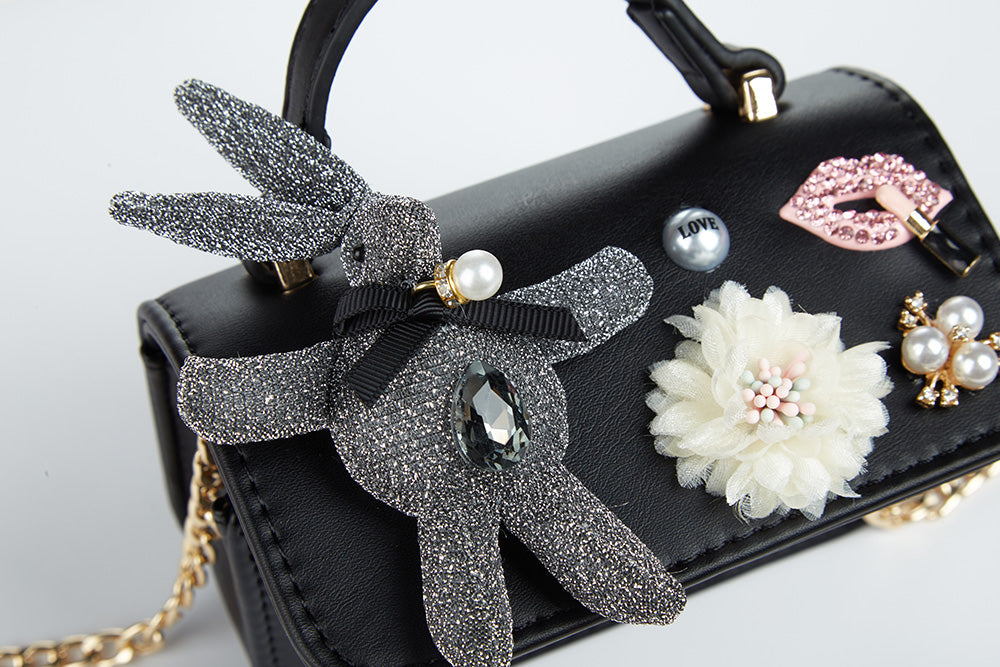 Bunny Applique Purse - Black - doe a dear