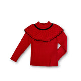 Pointelle Ruffle Collar Ribbed Sweater