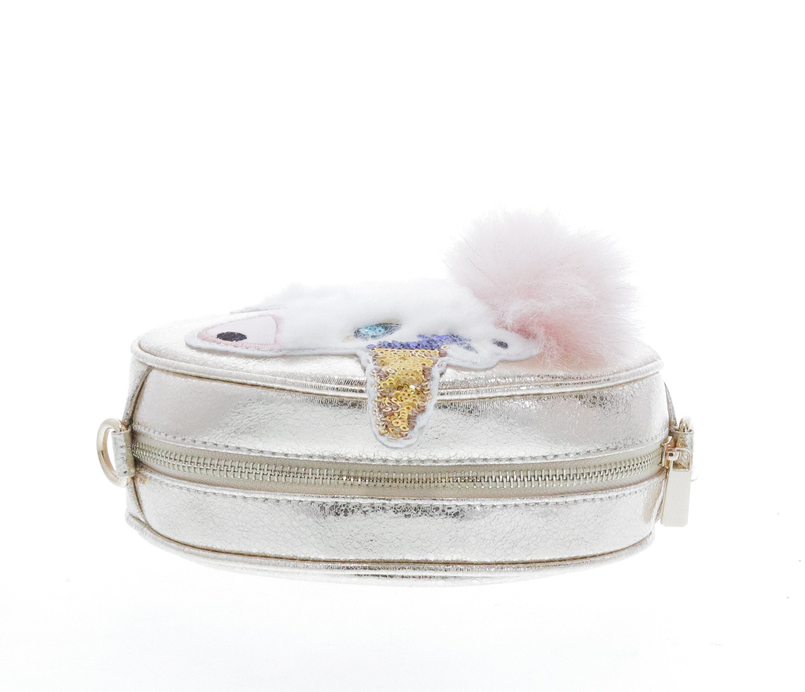 Round Shaped Unicorn Head w/ Fur Cross Body - Gold - doe a dear