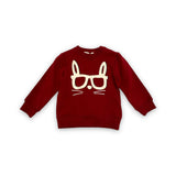 L/S Crew Neck Bunny Glasses Sweatshirt - Burgundy