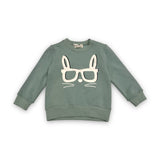 L/S Crew Neck Bunny Glasses Sweatshirt - Sage