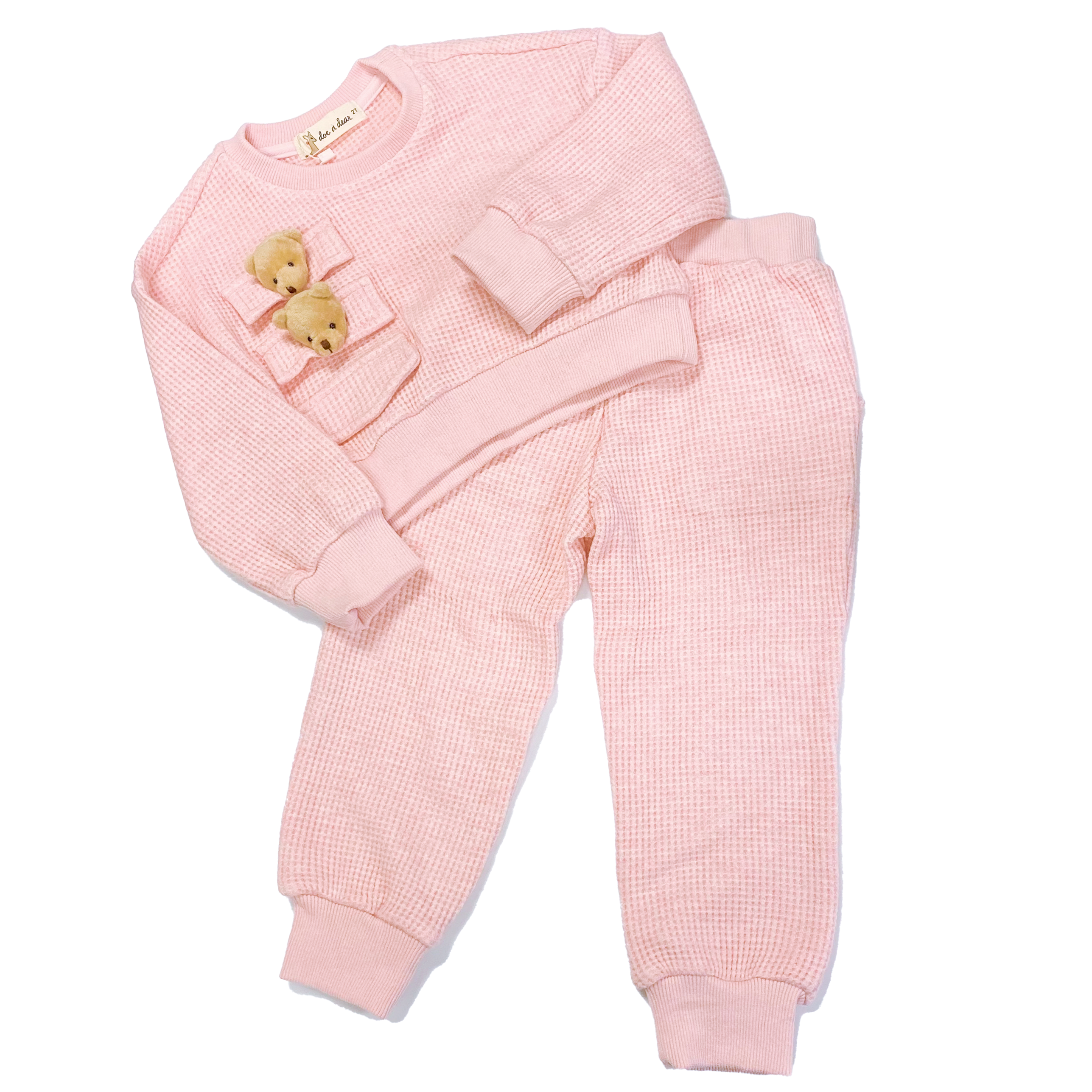 Textured Teddy Loungewear Set - Pink - doe a dear