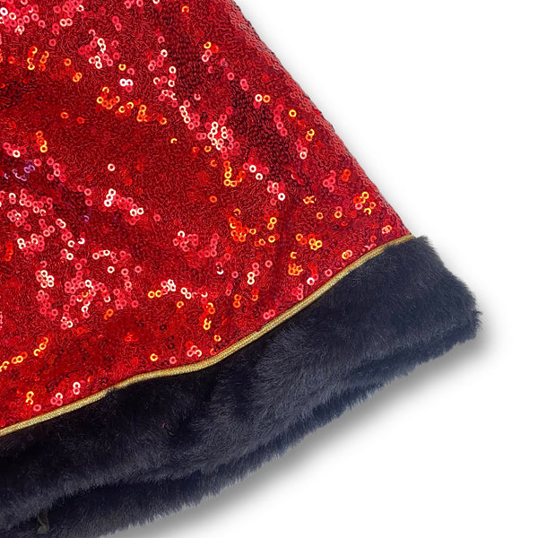 Fur Trim Hooded Sequin Cape -red & black - doe a dear