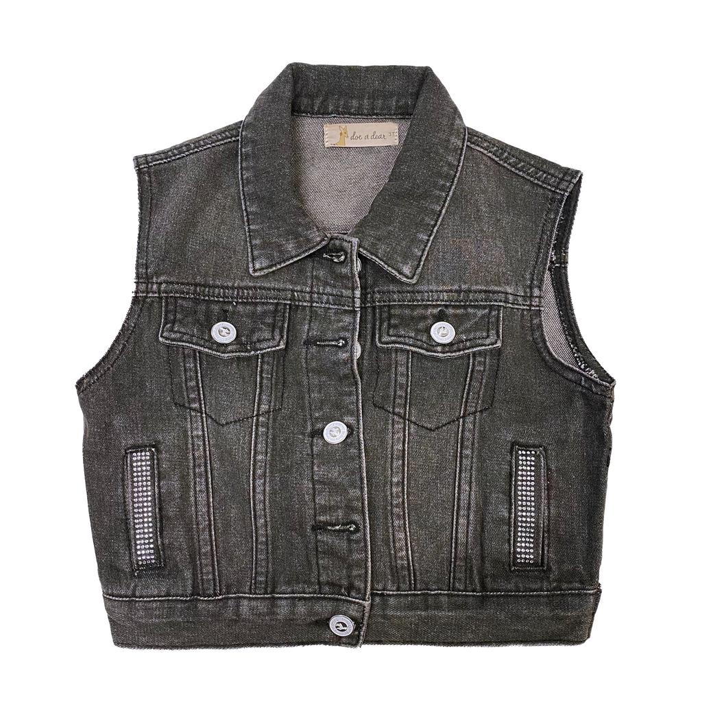 Girls black top denim vest