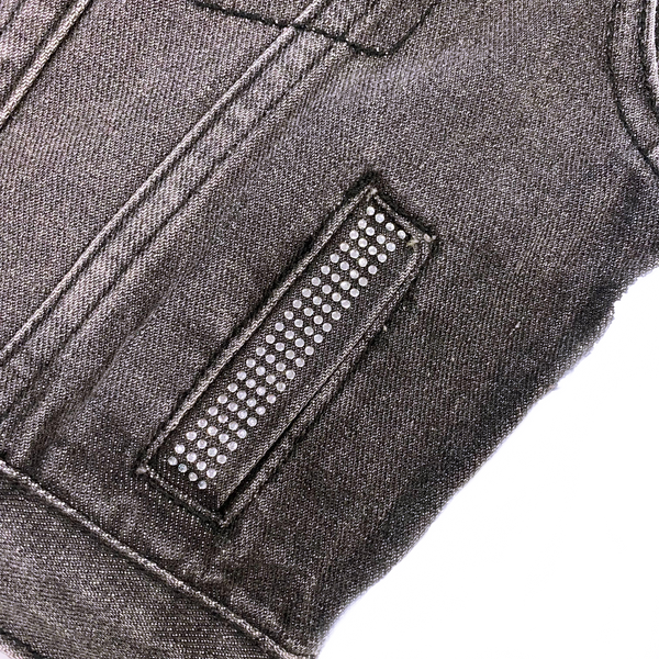 Rhinestone Stripe Denim Vest - Black - doe a dear